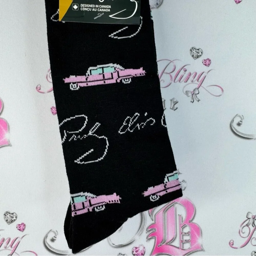 Elvis Presley socks pink Cadillac car Black and Pink Men's Casual Socks NEW